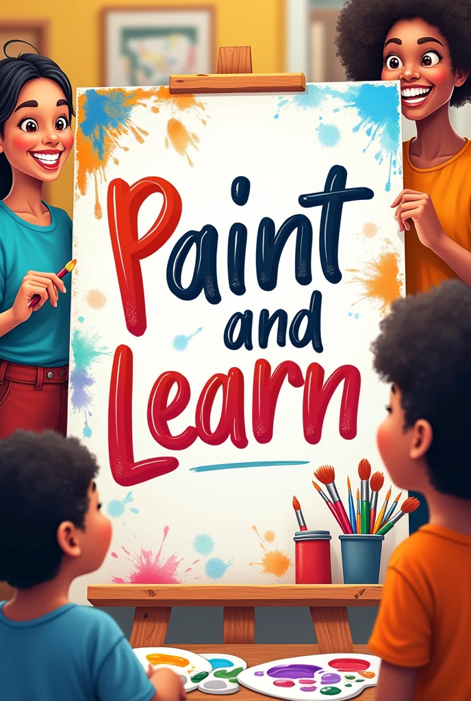 Make me a slogan-type image that says paint and learn in Spanish and that has a side where they put their names in Spanish 
