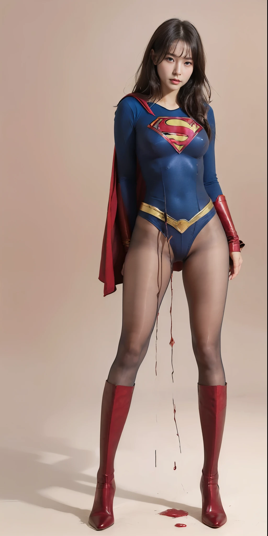 No background、(((Beautiful legs in black tights.)))、(((Legalize the beauty of your suffering face)))、((((Make the most of your original images)))、(((Supergirl Costume)))、(((Beautiful Hair)))、(((suffering)))、(((Please wear black tights....、Wear red boots)))、((Best image quality、8k))、((Highest quality、8k、masterpiece:1.3))、(((Preserve background )))、Sharp focus:1.2、Beautiful woman with perfect figure:1.4、Slim Abs:1.2、Wet body:1.5、Highly detailed face and skin texture、8k
