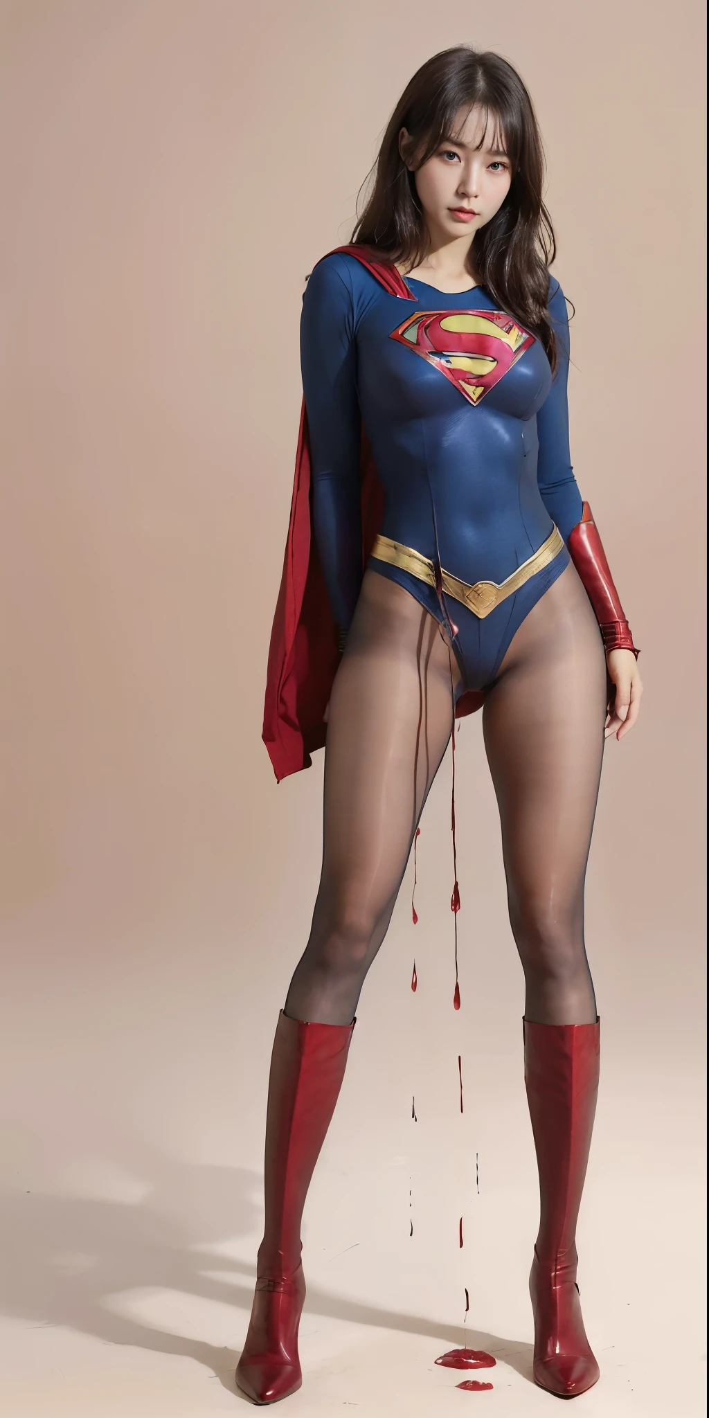 No background、(((Beautiful legs in black tights.)))、(((Legalize the beauty of your suffering face)))、((((Make the most of your original images)))、(((Supergirl Costume)))、(((Beautiful Hair)))、(((suffering)))、(((Please wear black tights....、Wear red boots)))、((Best image quality、8k))、((Highest quality、8k、masterpiece:1.3))、(((Preserve background )))、Sharp focus:1.2、Beautiful woman with perfect figure:1.4、Slim Abs:1.2、Wet body:1.5、Highly detailed face and skin texture、8k