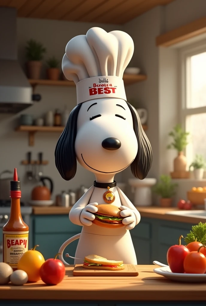 Believe me, a snoopy chef making a sandwich 