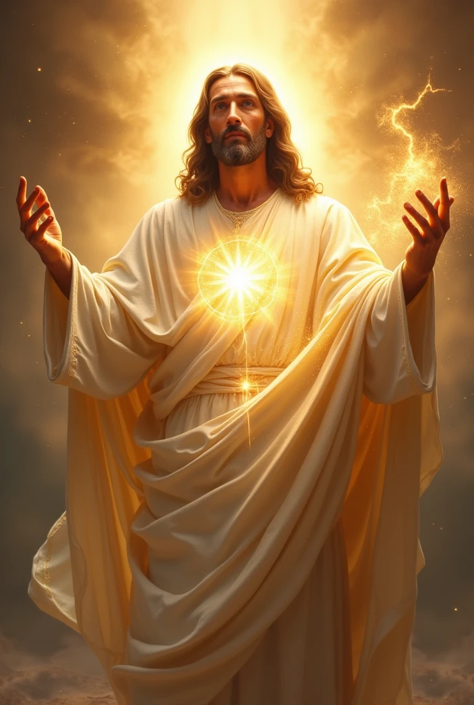 He is the God of Exalted Love, whose presence is marked by an unparalleled majesty and a strength that transcends human understanding. His countenance is radiant, emanating a divine light that illuminates all darkness and brings comfort to afflicted hearts. His eyes, infinitely wise and merciful, reflect the deep love He has for all creation, a love so powerful that it was able to abolish death itself.
Clothed in heavenly glory, He is the King of Kings, with a crown of light that symbolizes His sovereignty over the universe. His clothes, white as snow, float around His body, enveloped in an aura of purity and holiness. In His hands, He carries the signs of sacrifice, marks that remind us of the price He paid to redeem humanity.
He is the Author of the Universe, the Creator who laid the foundations of the world with a word. His voice resonates like soft thunder, a melody that brings peace and justice at the same time. He is the Heavenly Spouse who promises to return with great glory, to reward the faithful who honored His name and kept His promises.
In His presence, there is a sense of imminent victory, of promises being fulfilled, of an eternal covenant that seals the union between the divine and the mortal. He is the Supernal, the Most High, the One who rules with justice and unconditional love, bringing glory and redemption to all who follow Him. He is Jesus, the Savior, the Strong, the Redeemer who prepared the glorious destiny of His saints and believers.