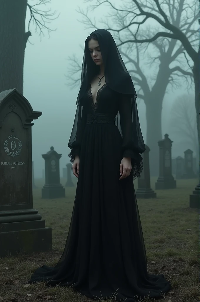 Woman in black in the cemetery