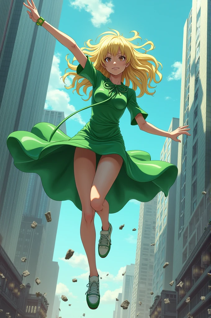 As an image of tatsumaki from one punch man where tatdumaqui is flying