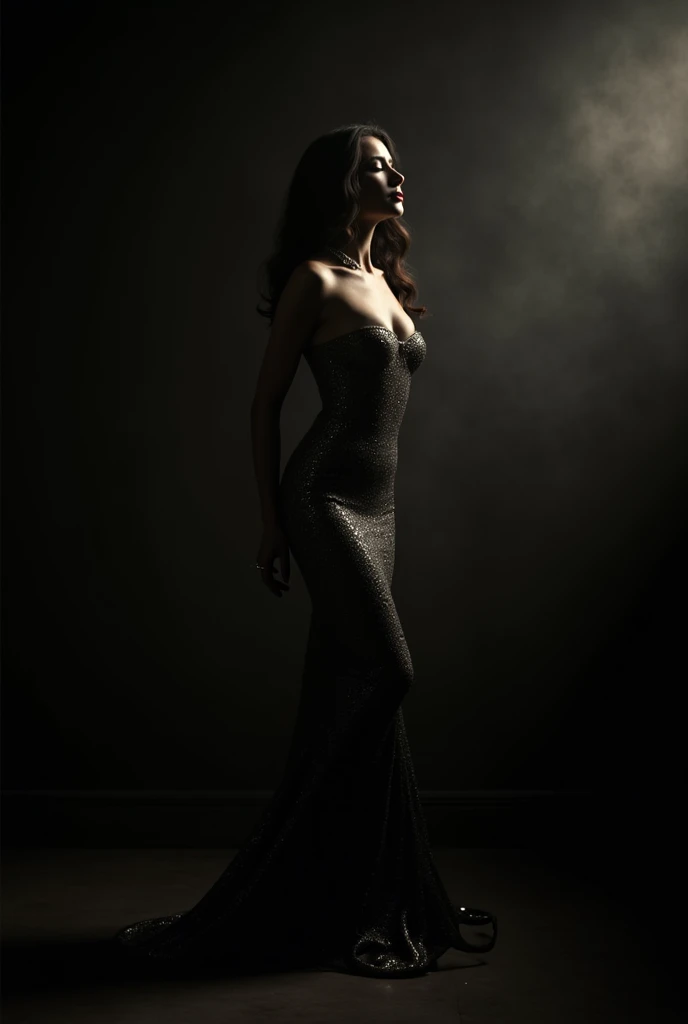 A photo without the face of a glamorous femme fatale