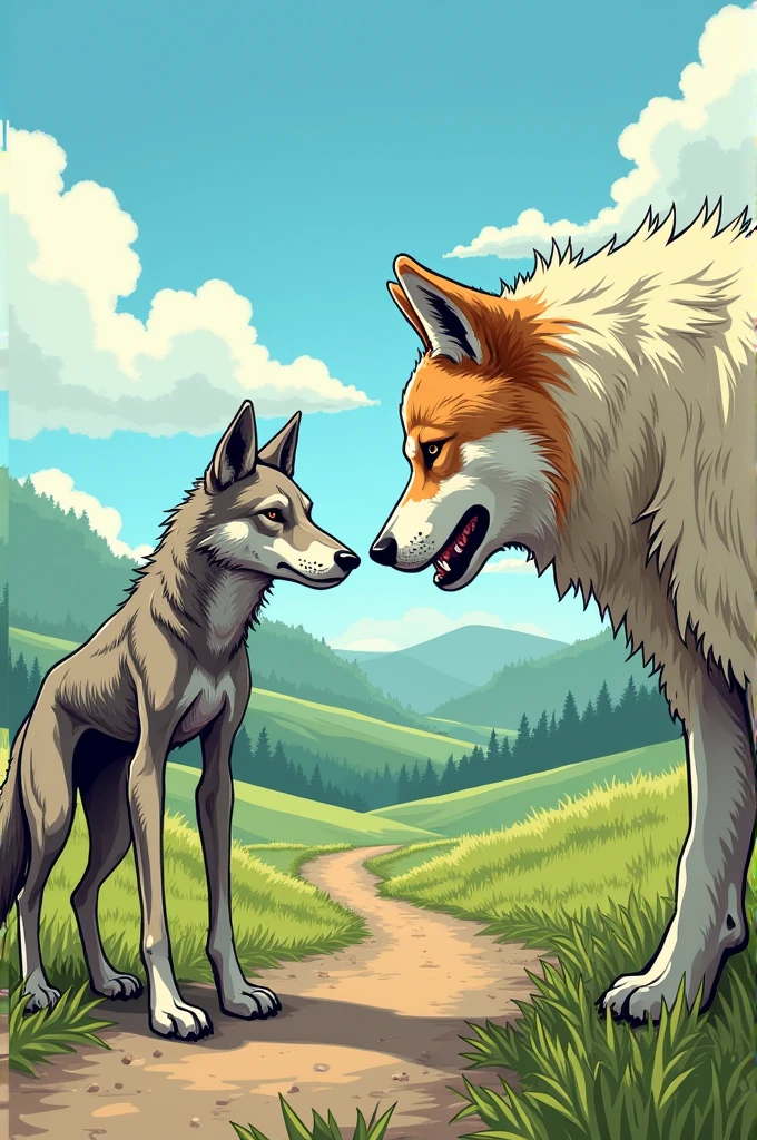 Skinny wolf meets big, well-fed sheepdog. manga