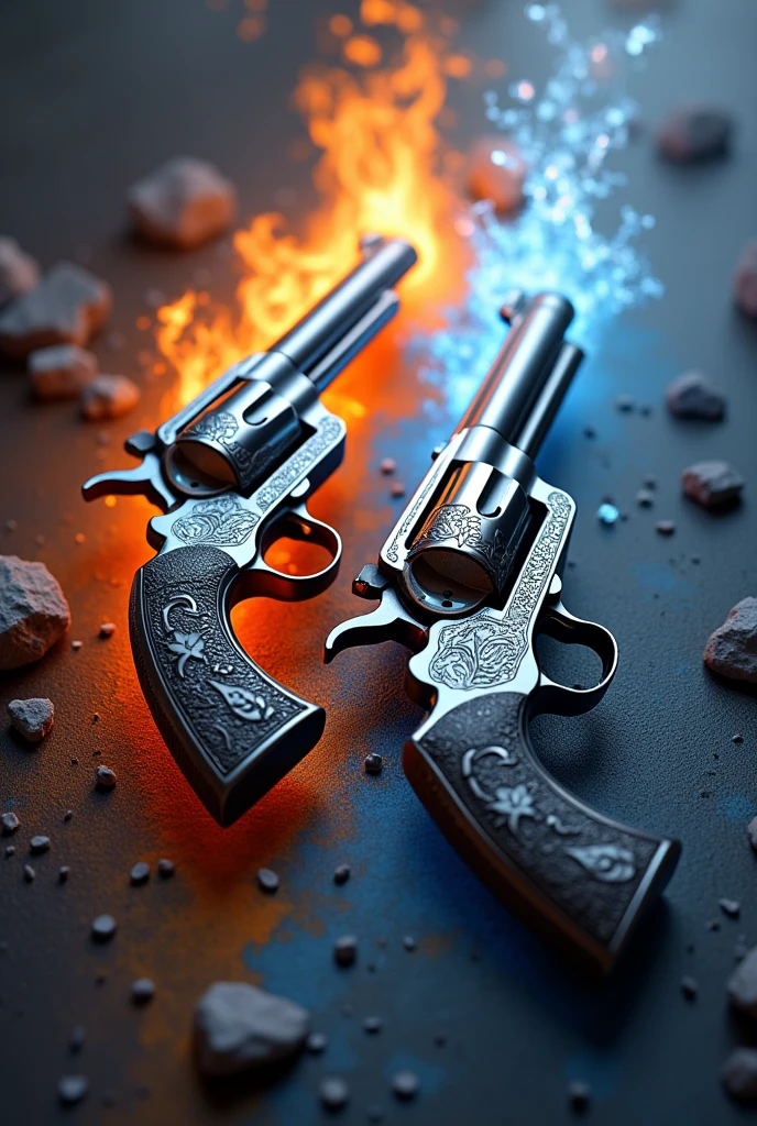 2 revolvers, one fire and one ice