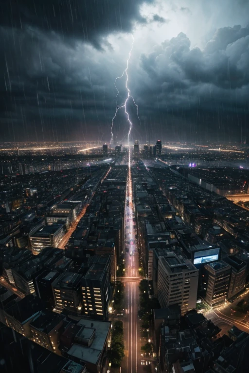 Heavy rain pouring over the city