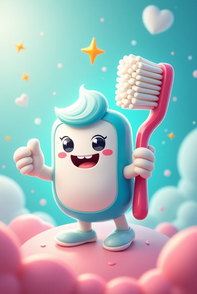 a toothbrush , colorfully, happy, brushing cute teeth