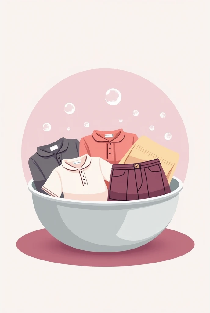 creation d'un logo sur le nom de excellente désinfectant avec l'image des vêtements dans une cuvette de fond mauve et blanc