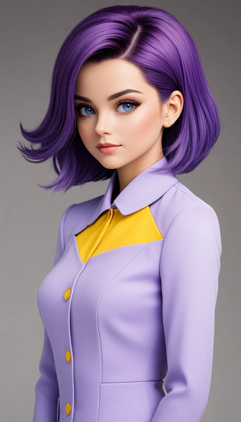 A woman with the elegance and curves of Viola with the athletic build and long hair of Bulma.
face: Viola&#39;s beauty and dramatic expressions with Bulma&#39;s intelligent eyes and confident smile.
outfit: A suit that fuses Viola&#39;s noble style and armor with Bulma&#39;s futuristic and technological style..