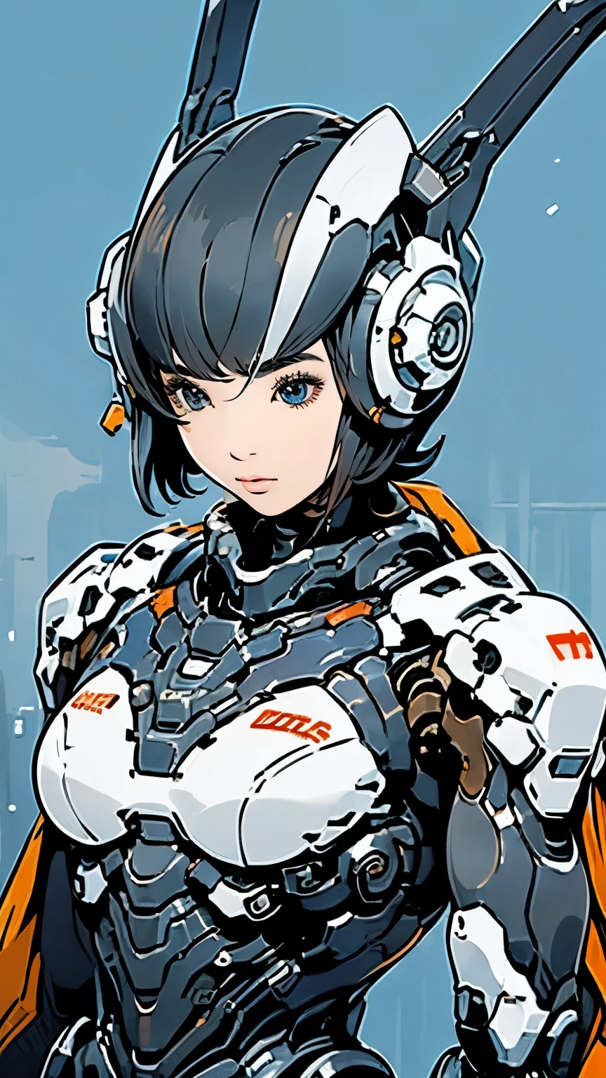 Android Police Suit、Upper Body、Close-up of face、solo、Beautiful woman、Black Hair、Bobcut、Dynamic pose、Carrying a sword、Moderate bust、scenery、The future will、flight、Mecha Police、Half helmet、masterpiece、Highest quality