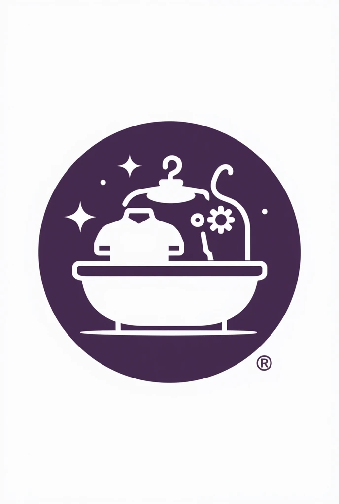creation d'un logo sur le nom de excellente désinfectant avec l'image des vêtements dans une cuvette de fond mauve foncé et blanc 
