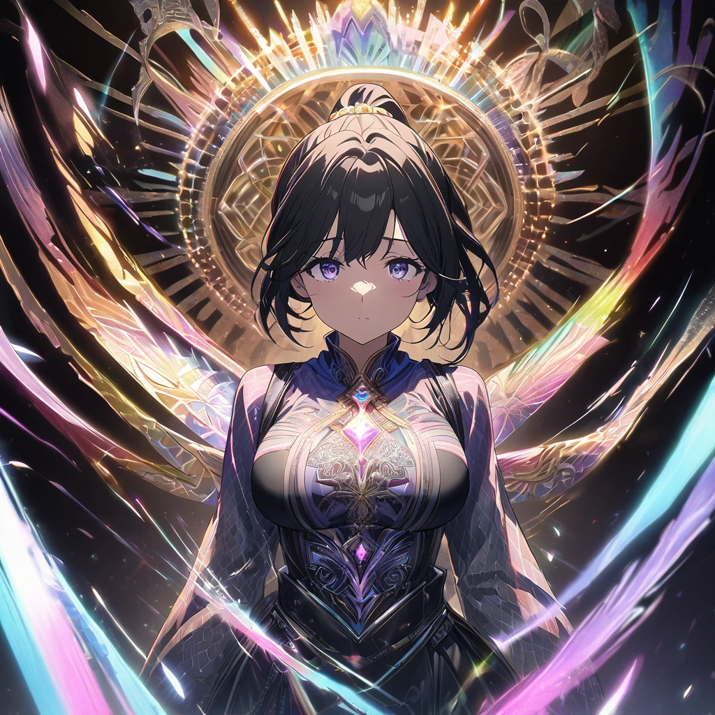,beautiful flower々)、Medium chest、 (masterpiece, Highest quality), Official Art, beautifully、aesthetic: 1.2), (1 girl), Very detailed, (Geometry Art: 1.3), colorful