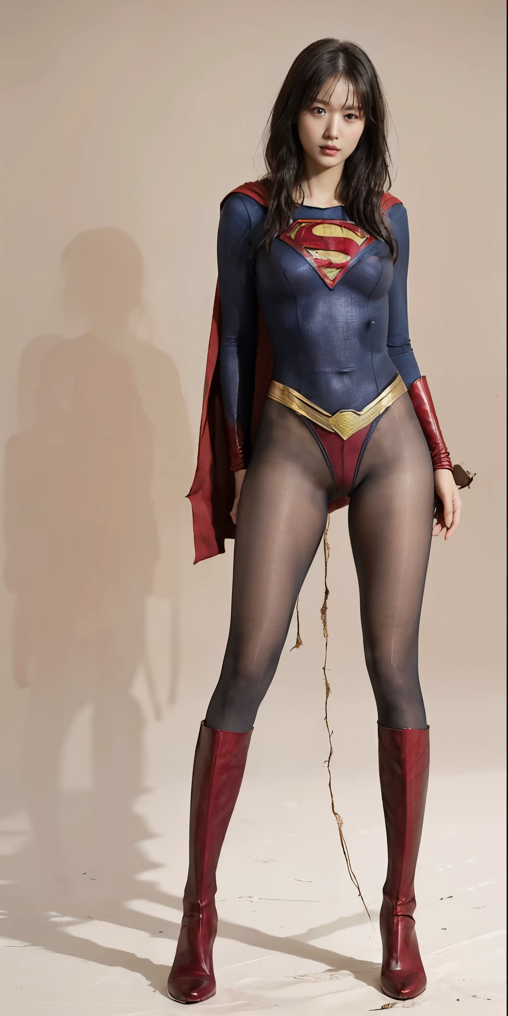 No background、(((Beautiful legs in black tights.)))、(((Legalize the beauty of your suffering face)))、((((Make the most of your original images)))、(((Supergirl Costume)))、(((Beautiful Hair)))、(((suffering)))、(((Please wear black tights....、Wear red boots)))、((Best image quality、8k))、((Highest quality、8k、masterpiece:1.3))、(((Preserve background )))、Sharp focus:1.2、Beautiful woman with perfect figure:1.4、Slim Abs:1.2、Wet body:1.5、Highly detailed face and skin texture、8k