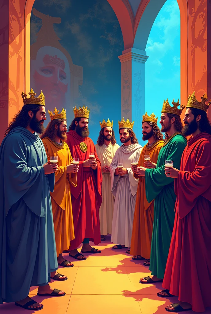 Costume party with biblical character theme. ART style of graphic design