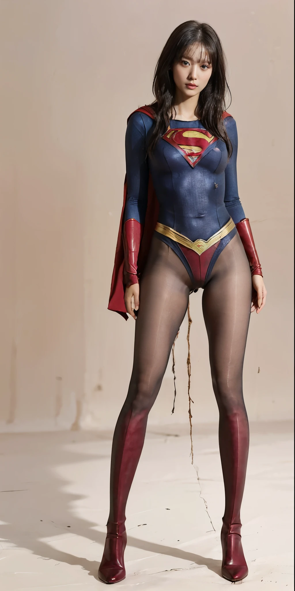 Beutiful women，Body use Supergirl role-play detailed definition，A shy expression，C cup，drenched all over the body，Particularly thin waist，Particularly thin legs，The legs are thinner，perfect bodies，Lie on the ground，spreads her legs apart，Back close-up，Close-up of genitals，fully body photo