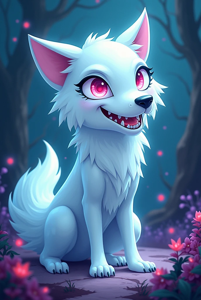 A wolf with the appearance of a ghost and a vampire combined. cartoon-like
