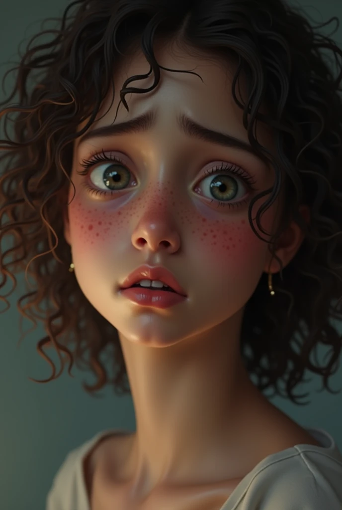 My white girlfriend with curly hair and pimply face is not fat and upset with her boyfriend and is pretty
