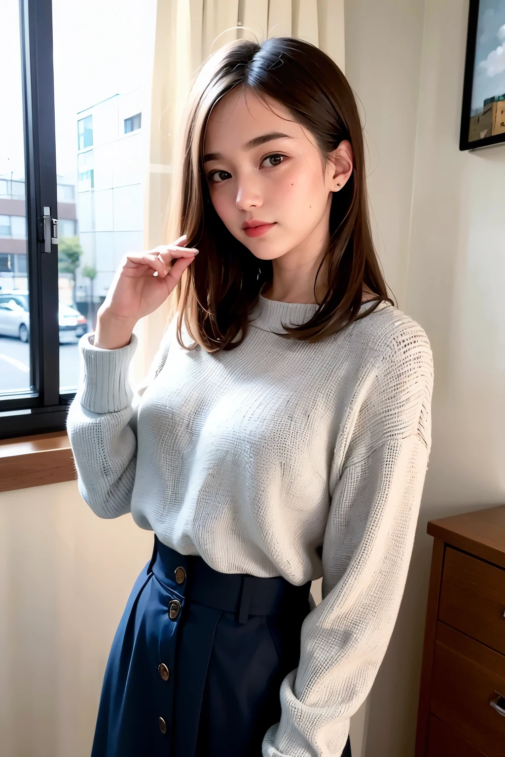 ((best qualityer)), ((work of art)), (detailded), 1 girl, ombro to ombro sweater, 
