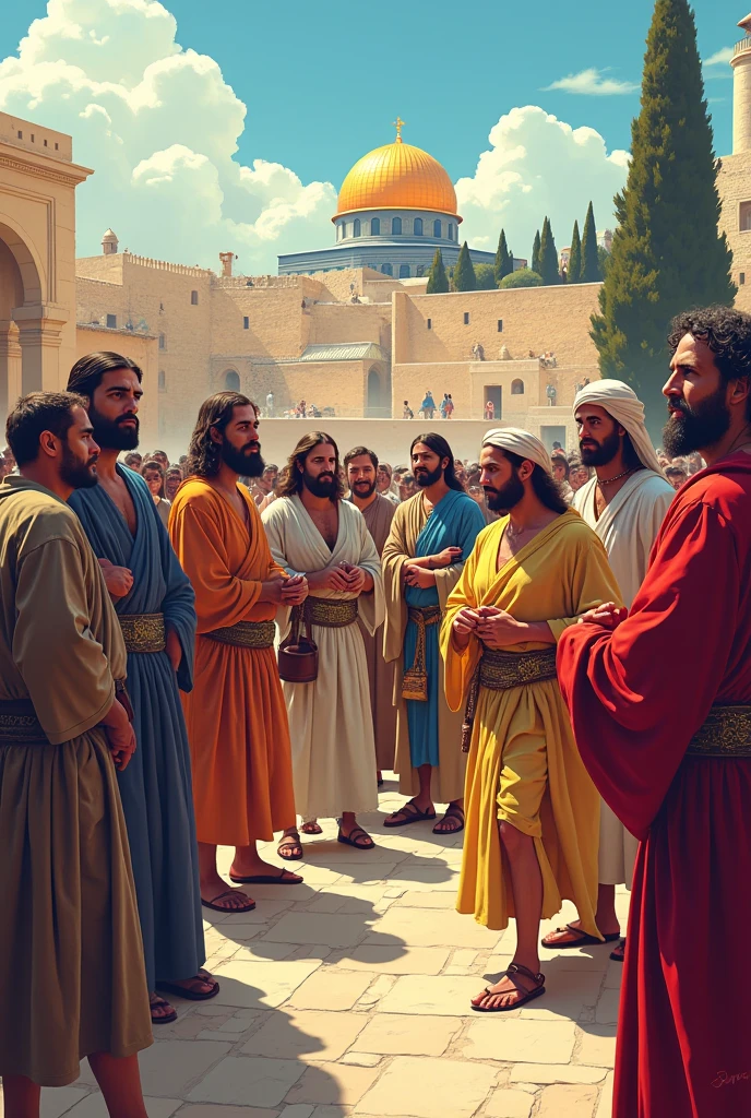 Costume party with biblical character theme. as Noah, moisés, route, jesus, david and goliath, Paul and the apostles. Jerusalem Outdoors Graphic Design ART Style