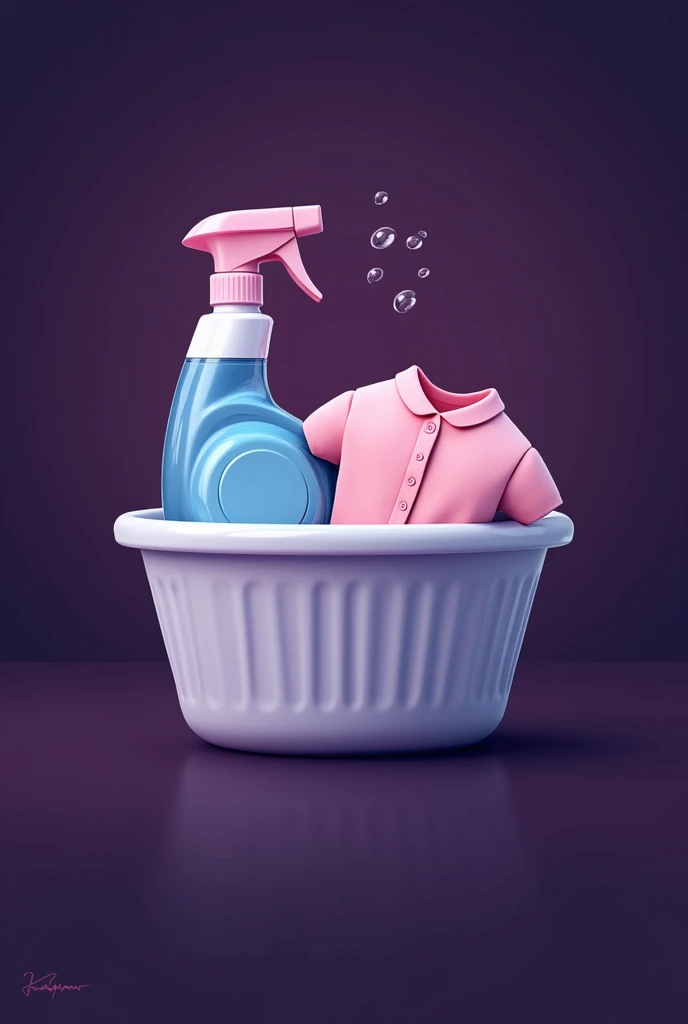 creation d'un logo avec le nom de excellente désinfectant avec l'image des vêtements dans une cuvette de fond mauve foncé 