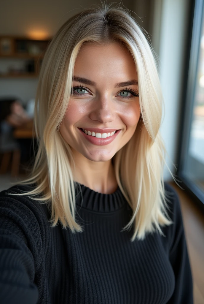 Selfie, Wink, süße Babyface-woman, attractive and seductive expression, Shy, blonde straight hair, forehead, the picture, blue eyes, Excellent body proportions, with Tätowierungen bedeckt, wears loosely knitted shirt, tight-fitting leather trousers, highheel stiefel bob hair with lots of blonde strands, pointed nose, bleached blonde bob hair, 4, lifted face, Nose for Plastic Surgery, Vampir-Lifting, Pores on the cheeks, broad nasal bone, Eye wrinkles, small laugh lines, Hautpo, Pointed cheekbones, HIGH CHEEKBONE, Almond eyes, Schmale Almond eyes, Smokey Eyes Make-up, Vamp Make-up, Subscribe to something, brownish skin, Surgical lips, detailed face details (freckles, folds, Hautpo) Full body image of (woman, stand, with, Arms crossed,little smile), (Detailliertes Realistses Gesicht), (((Hyperdetailed))), symmetrical face, detailed students, expressive make-up, Real photography, modern look, Real photography (Realists:1.5); She wears various Sexy colorful dresses, Bold dark eye makeup Vamp Mascara, long black dark eyelashes, sitting in the living room, Show hips, Confident Pose, dominant woman , black eyeshadow, spectacular show make-up, Image grain, pixel grain, high contrast, Hips posing, Sexy hips, Full body shot, long legs, sexy legs, large , large , busty, She presents her body cheekily, provocative for the viewer, Sexy attitude, pussy:1.9, vagina:1.9, clitoris:1.9, (small pussy:1.5), (modern office background:1.3)、Golden blonde long hair、(High Heels), (Seductive pose:1.2) professional photo, HDR, Natural light, (Anti-aliasing:1.2), elegant, Soft, diffuse light, Realistssch proportions, limited range, Contre-Jour, Accent Lighting, (Neutral Colors:1.3), (Cough:1.7), cinematic lighting, coherent light, coherent shadows, depth of field, 35mm Photography, epicPhoto, ((naughty slut:1.5)) ((Whore in tight skirt:1