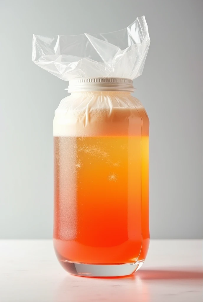 A glass that contains juice and is closed by a bag and this is pressed to the glass so that no product comes out and when shaking this creates a show of colors with some dye.