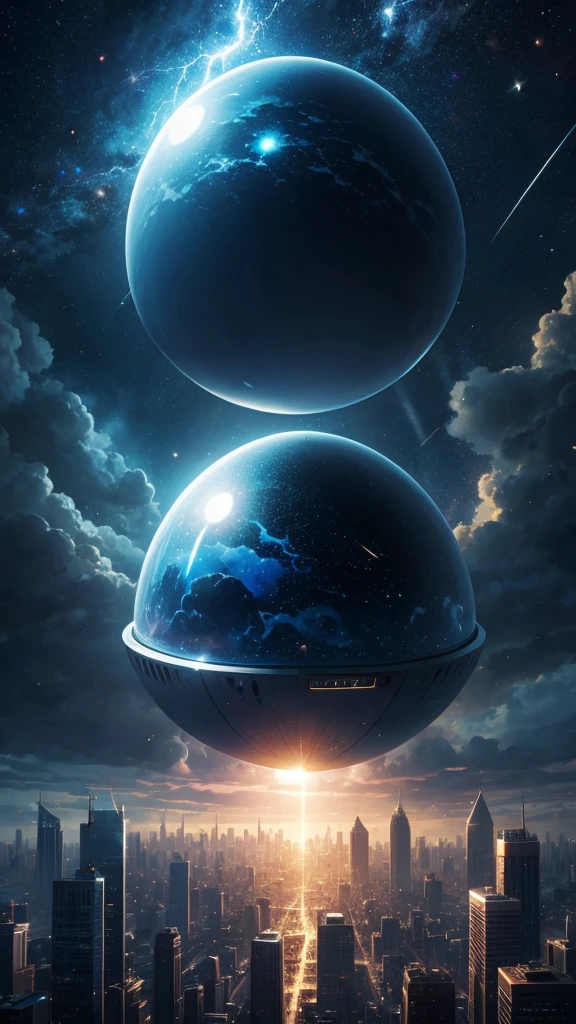 Space egg in a city tunderstorm