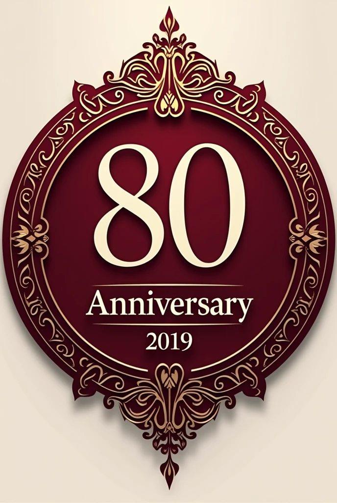 Circular logo in wine color for a school that is celebrating eighty years of teaching and dedication, religious school of doctrine