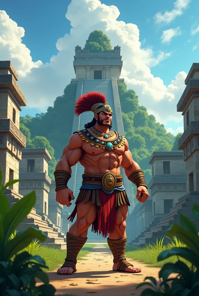 Tecun Umán animated and the ruins of Tikal appear