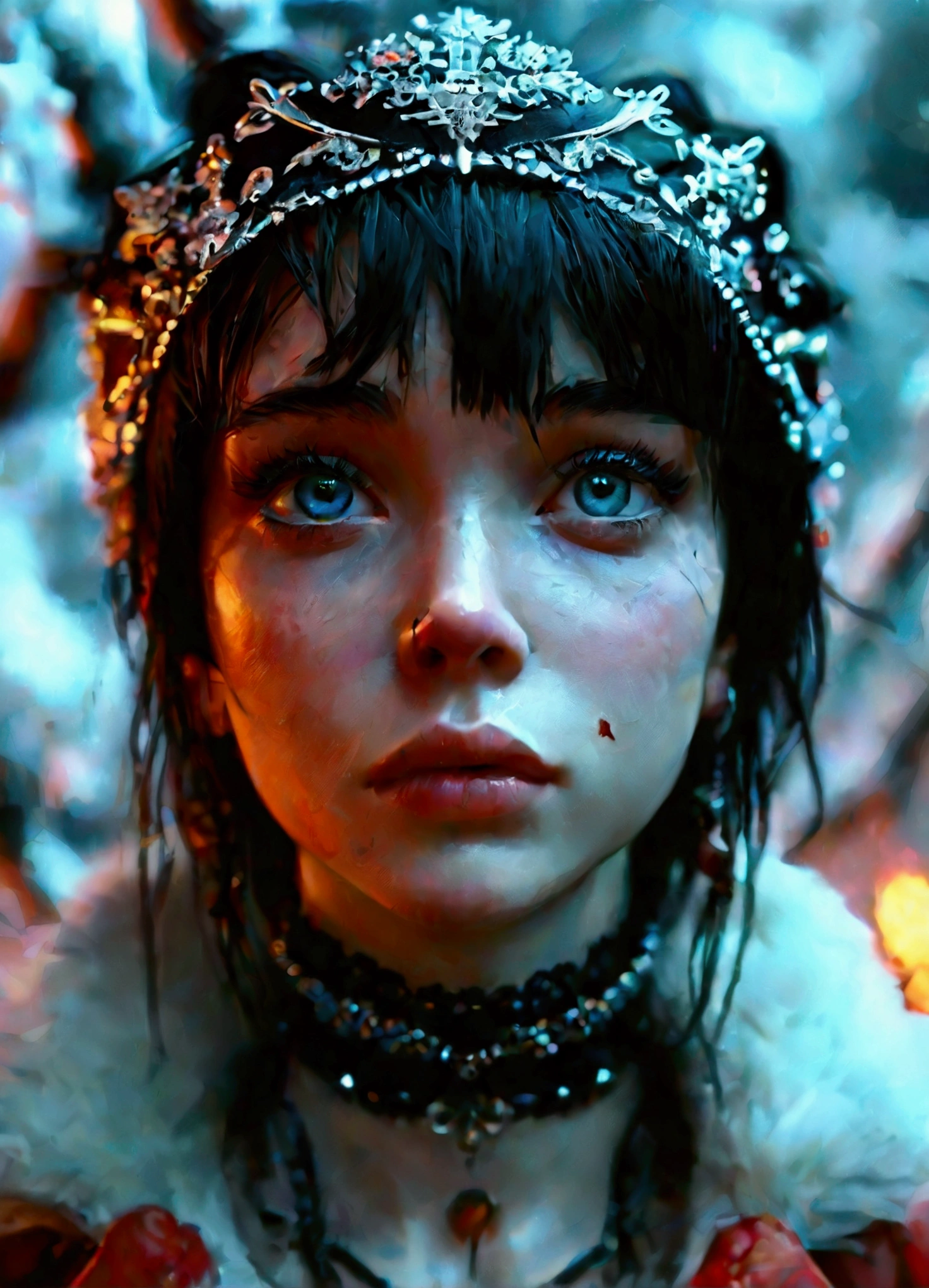 Actually I had a dream I shouldn't have dreamed Choker Sad face Empty girl Cross Looking up at the sky Revenge and wish Compassion and peace Nightmare Tattoo Skull Mask Scar Chaos Smile Ice Gun Paper hat