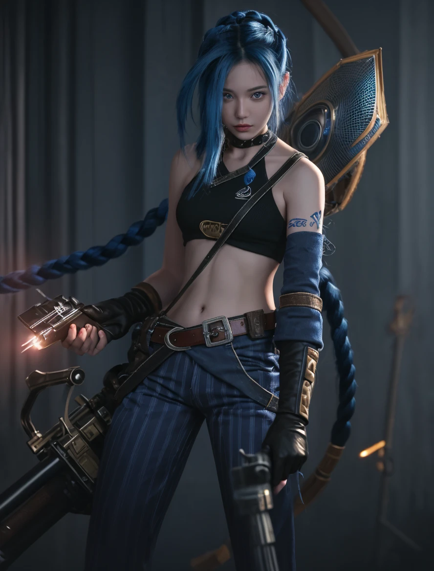 In a battle field of Mobile legends
Dwarf wearing blue croptop 
Have a blue skin Bow and arrow 


