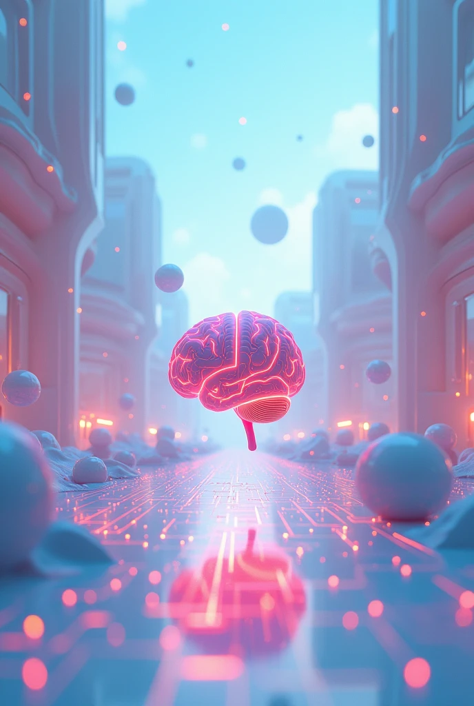 an animation , that has elements of psychology , design and technology elements : (brains, circuits and digital design elements) Light colors