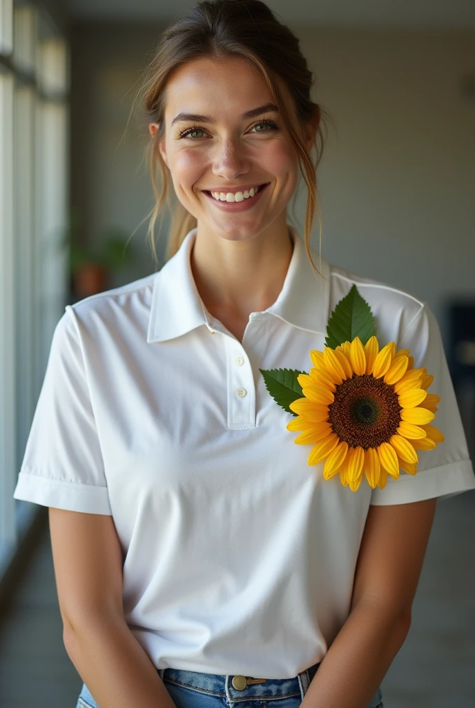 A formal polo shirt, to do internships for the Guidance course at the University of Costa Rica, that it is formal and has a Sunflower in a nice place