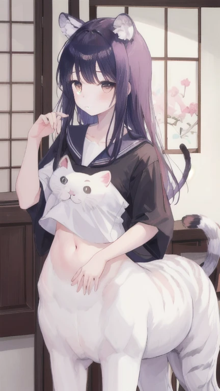 Highest quality, masterpiece, Ultra-high resolution, female、ugly、Messy Hair、dim impression、Cat Beastman、Grey Kemomimi、I don't have any clothes、Instead of clothes, they cover themselves with blankets to hide their skin.、was abused by humans