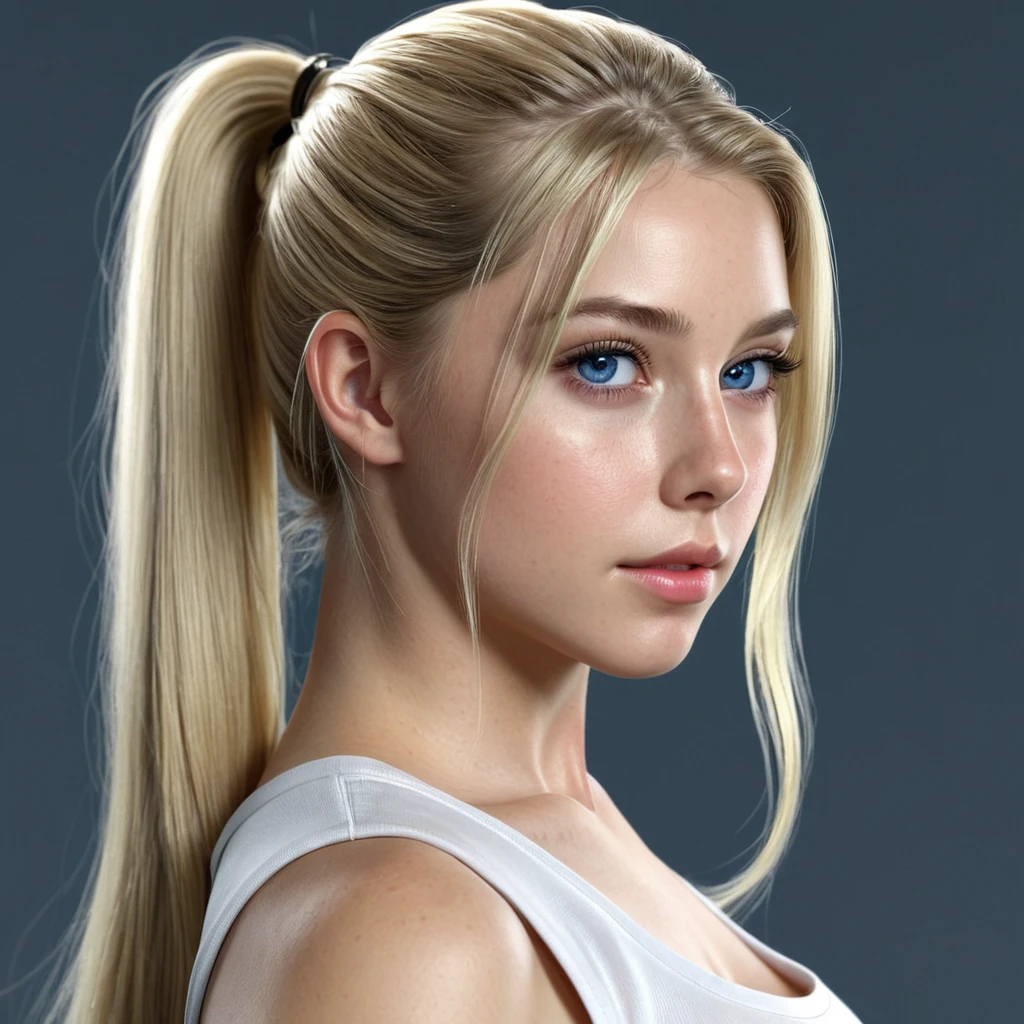 1girl, Solo, High Resolution, Long Hair, Blue eyes, Blonde Hair, Ponytail, Masterpiece, Accurate, Anatomically Correct, Award Winning, Best Quality, Detail, High Details, High Quality, Super Detailed,