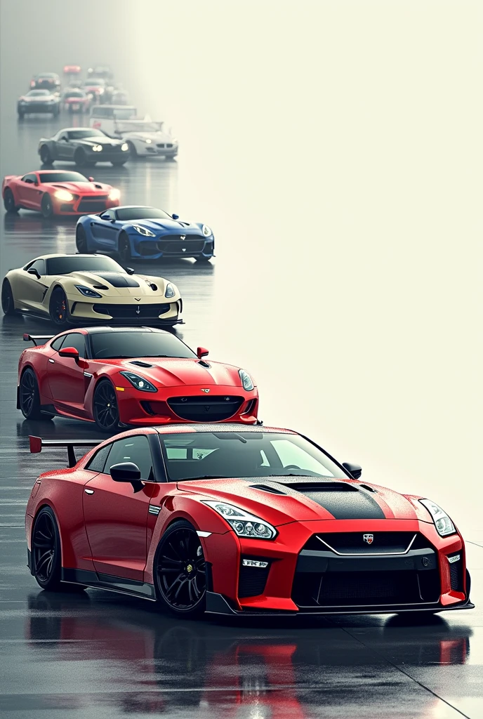 Create a frame for a page with a car design like the Dodge Challenger, Toyota Supra mk4, ram trx, corvettes, Ford raptor, Ford Mustang, gtr r35,