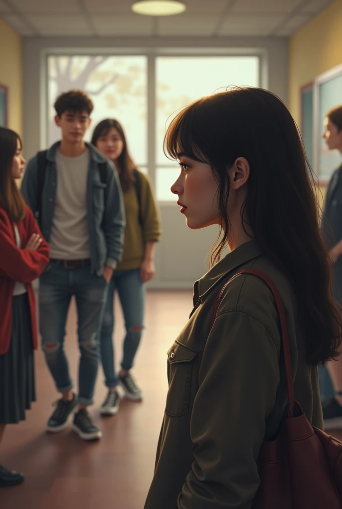 I need the scene with the same girl, watching as a very attractive new classmate gains popularity among classmates.