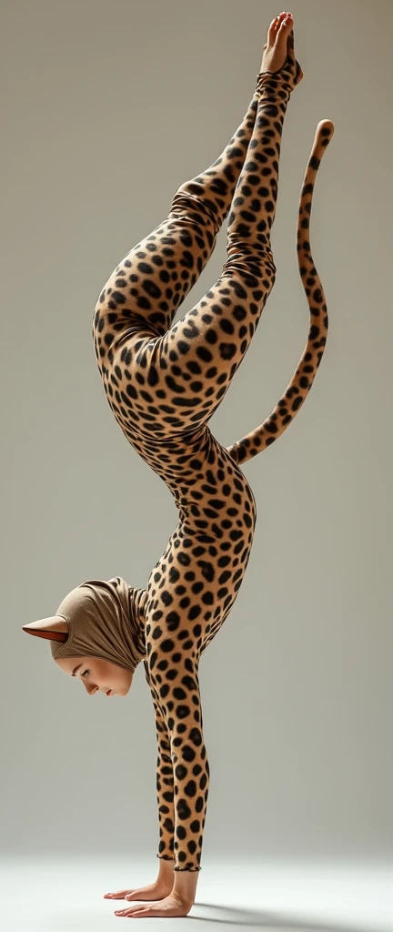 A most beautiful and thin 29 years old taiwan contortion girl wears yellow zebra Lycra turtleneck unitard catsuit covered with seamless black zebra paterns.She always wear zebra print Lycra dancewear hijab-like hood.She has beautiful cheeks on her face.She is take part for contortion performance.She performs contortion in the house.