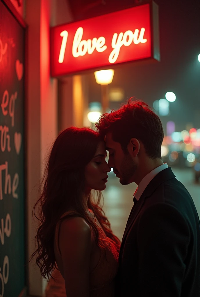 A dreamy, cinematic keyframe featuring a dramatic, shallow depth of field, with a warm, filmic quality reminiscent of Kodak Porta 400 and Cinestill 800. The image is bathed in a romantic, golden light, with subtle vignette and bokeh effects, evoking the sensation of a bygone era. Inspired by the works of Maciej Kuciara, Jama Jurabaev, and Wojtek Fus, the scene is rendered in a rich, cinematic color grading, with deep reds, blues, and purples. The atmosphere is intimate and sentimental, with the words "I Love You" subtly integrated into the composition, perhaps on a vintage sign, a graffiti wall, or a whispered promise. The overall aesthetic is a perfect blend of nostalgia and modernity, with the Leica M10 camera lending a sense of timeless sophistication.
