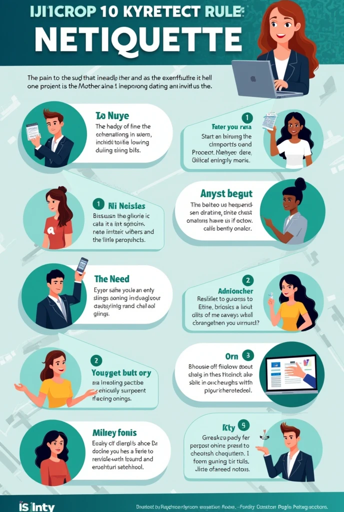  Create an infographic about the 6 rules of netiquette in color and light.
