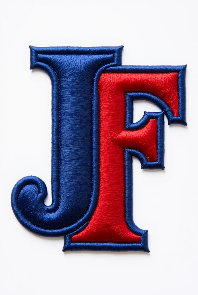 Create a design with the letters JF in red and blue to be embroidered on clothing
