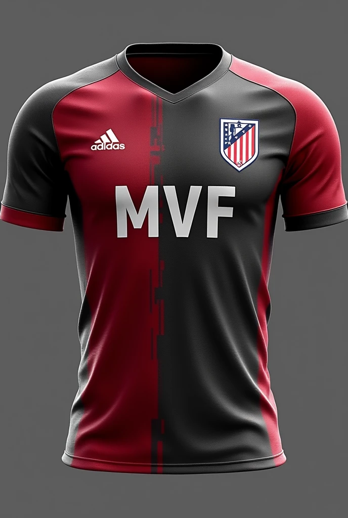 Create a River Plate team shirt with wine and gray colors and with the name Uniao Mvf and the Atlético Mineiro shield written mvf