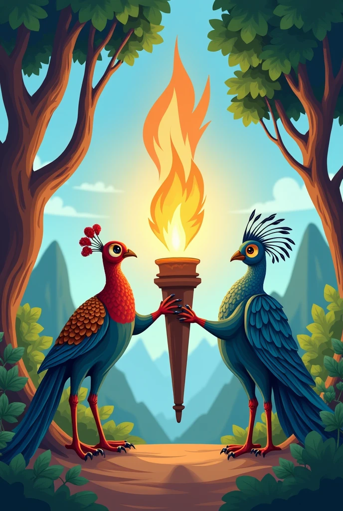 to unite the national symbols of Guatemala in a single horizontal image (national bird of Guatemala, Ceiba) but in the center place an animated torch, for children