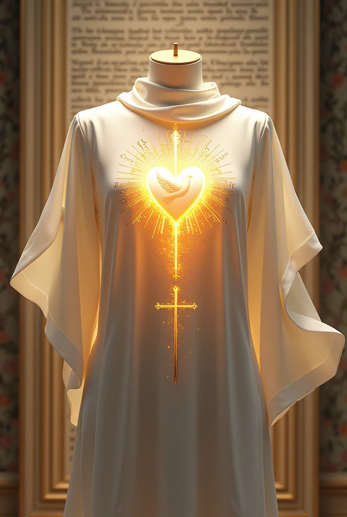 blouse White color reference 2 corintios 3.3 behind the reference a letter being written by the finger of God on the back. on the front written Letters of Christ A white heart in flames with the dove of the Holy Spirit on top. The Methodist symbol on the back, a little lower on the nape of the neck.