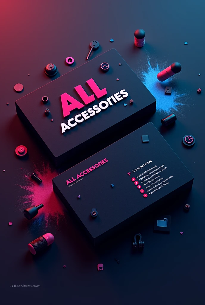 I am interested in creating a card for my business. It is called All Accessories and we sell chargers.,cell phones, earphones.  WATCHES, etc I would like it to have a black background and fuchsia and blue as secondary colors