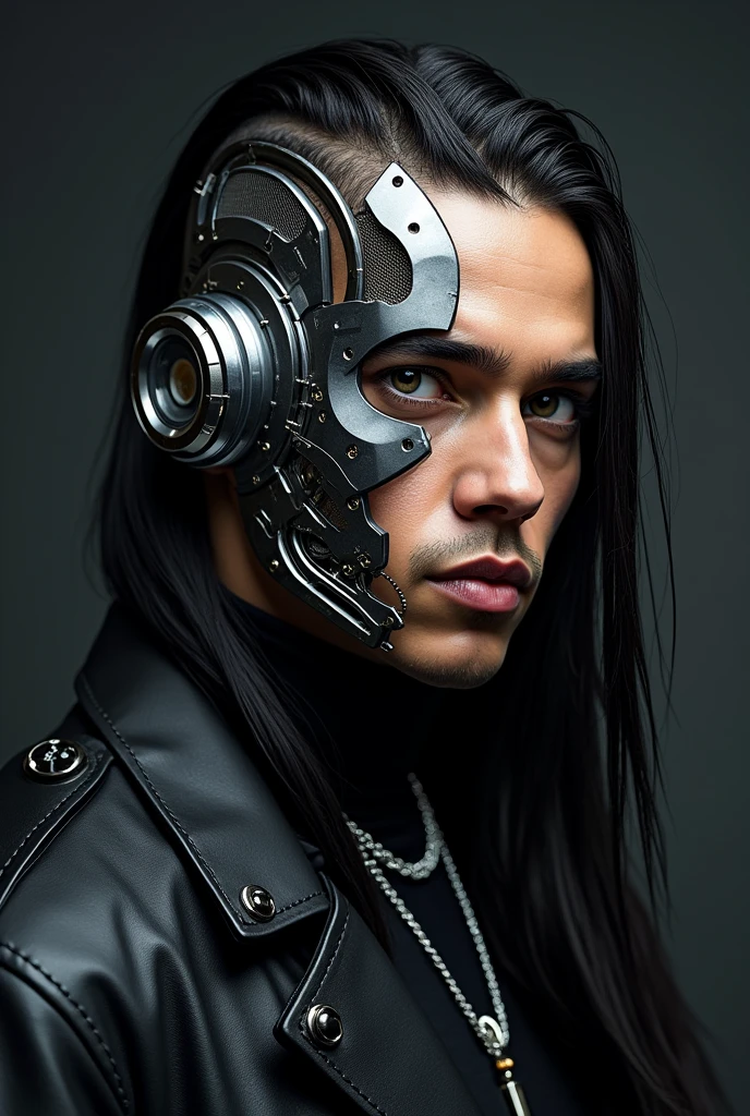 Singer Bad Bunny with half of his face mechanized
