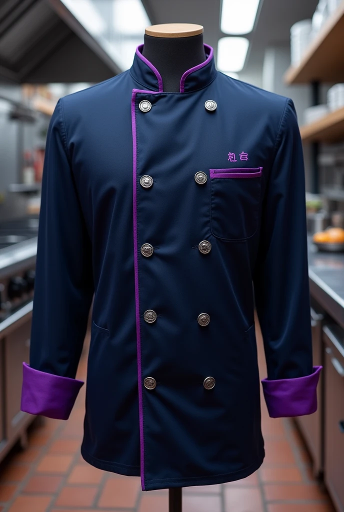 Navy blue chef jacket with purple