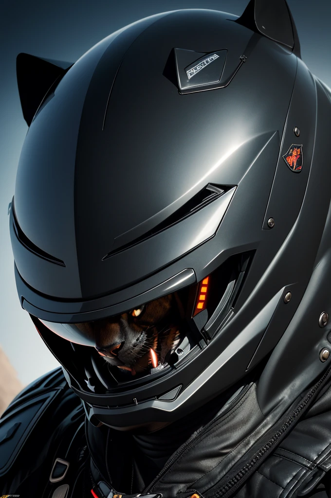 Actual black jaguar cat, open face jet fighter pilot helmet, furry muzzle sticking out of helmet, goofy cat smile, jet cockpit, photo-realistic, octane render, highly detailed, cinematic lighting, dramatic angles, striking colors, powerful predator, intense gaze, dynamic pose, hyperrealistic, award-winning photography, National Geographic style