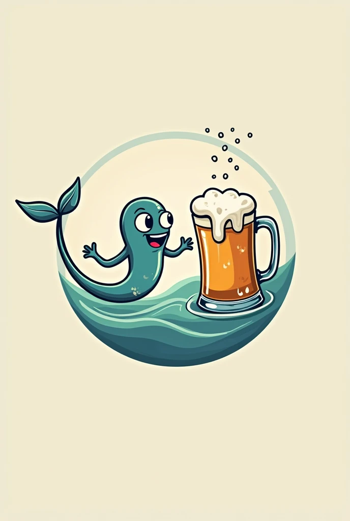 Logo for a beer brand of a sperm drinking a mug of beer